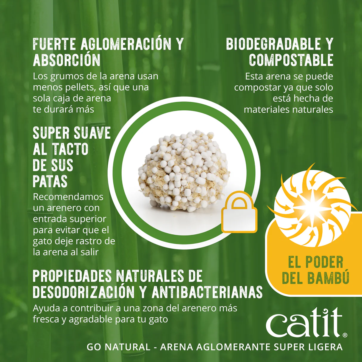 Arena Aglomerante Ultraligera para Gatos de Bambú Catit Go Natural - Imagen 5