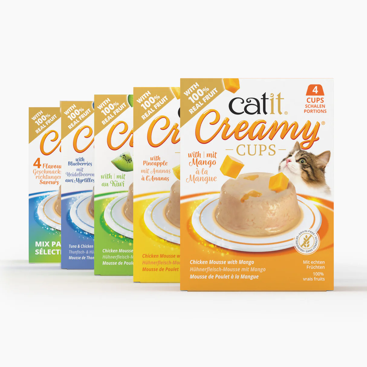 Snack para gatos en mousse con fruta Catit Creamy Cups (12 cajas de 4 unidades)