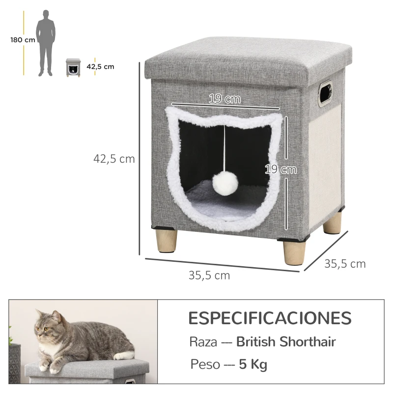 Cueva para Gato con Reposapiés y Rascador 2 en 1 - Imagen 2