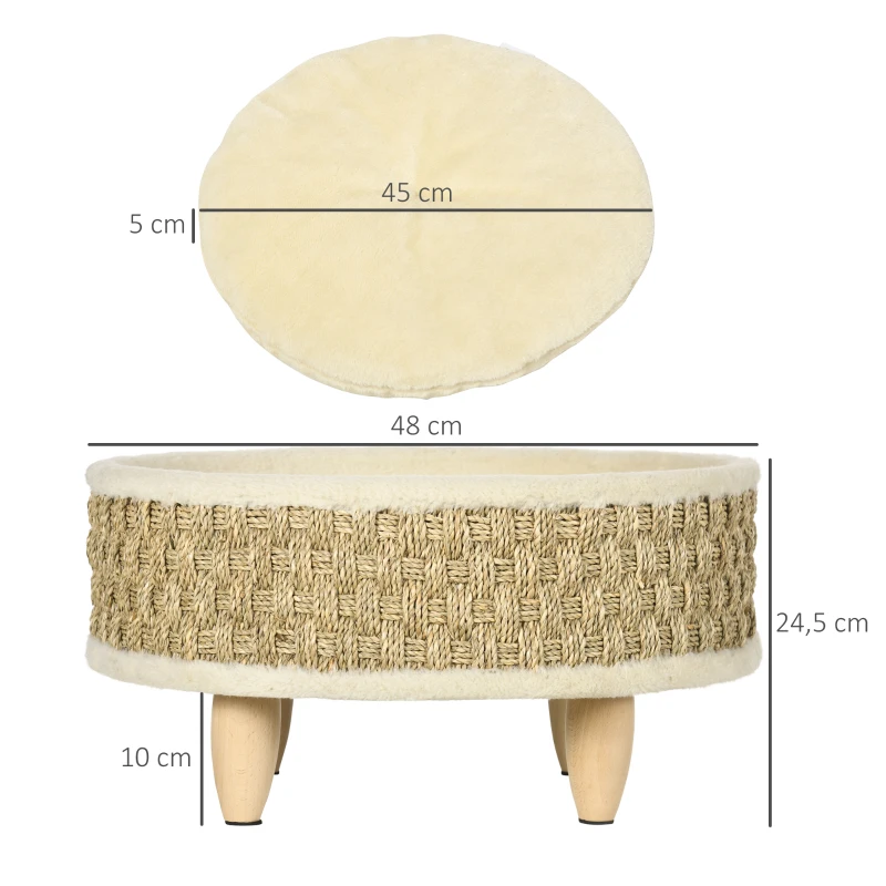 Cama Redonda Elevada para Gato con Patas de Madera y Cojín Acolchado - Imagen 2