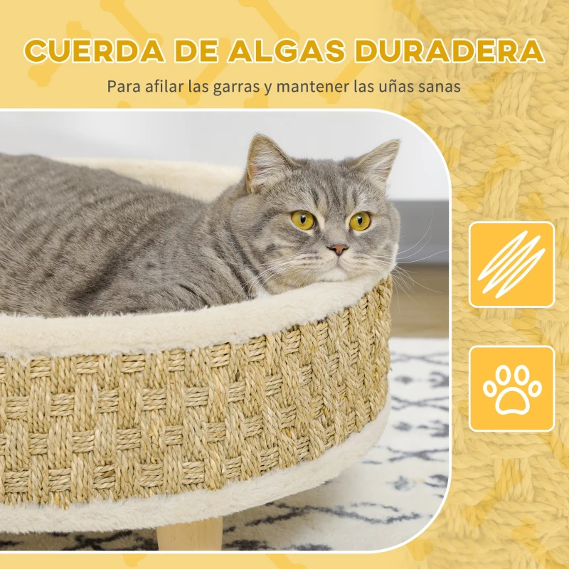 Cama Redonda Elevada para Gato con Patas de Madera y Cojín Acolchado - Imagen 3