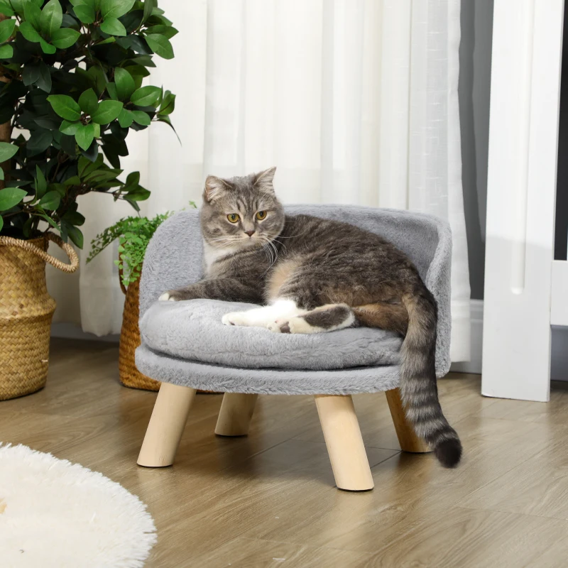 Cama elevada para gato con cojín mullido y patas de madera - Imagen 2