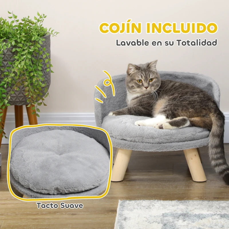 Cama elevada para gato con cojín mullido y patas de madera - Imagen 4