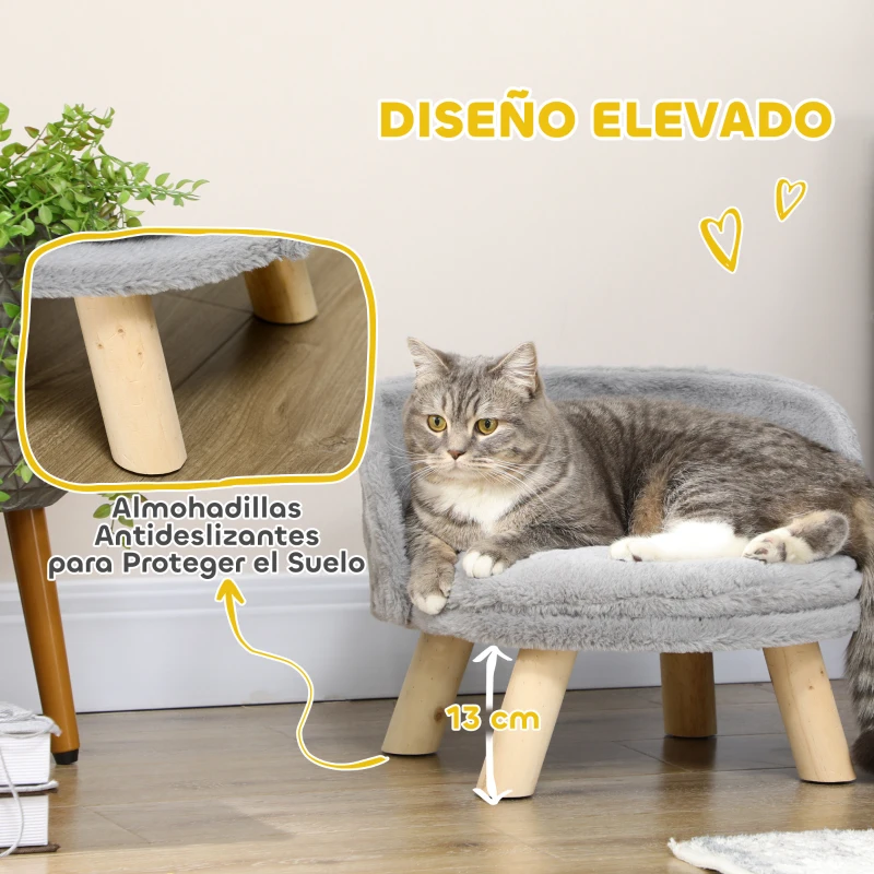 Cama elevada para gato con cojín mullido y patas de madera - Imagen 5