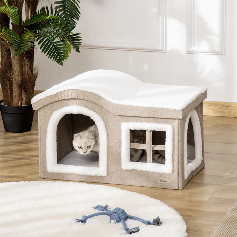 Cueva - Casa Plegable para Gato Interior con Techo Acolchado y Doble Entrada - Imagen 2