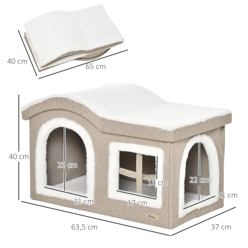 Cueva - Casa Plegable para Gato Interior con Techo Acolchado y Doble Entrada - Imagen 3