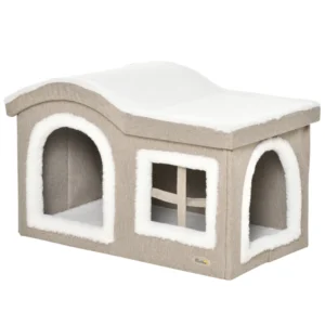 Cueva - Casa Plegable para Gato Interior con Techo Acolchado y Doble Entrada
