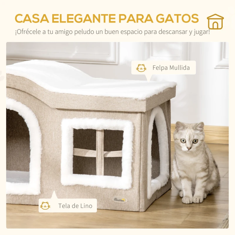 Cueva - Casa Plegable para Gato Interior con Techo Acolchado y Doble Entrada - Imagen 4