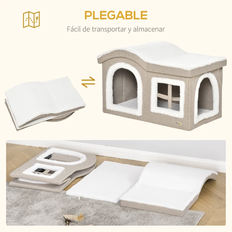 Cueva - Casa Plegable para Gato Interior con Techo Acolchado y Doble Entrada - Imagen 5