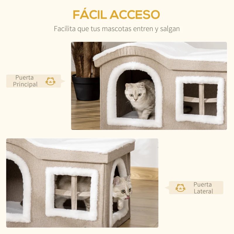 Cueva - Casa Plegable para Gato Interior con Techo Acolchado y Doble Entrada - Imagen 6