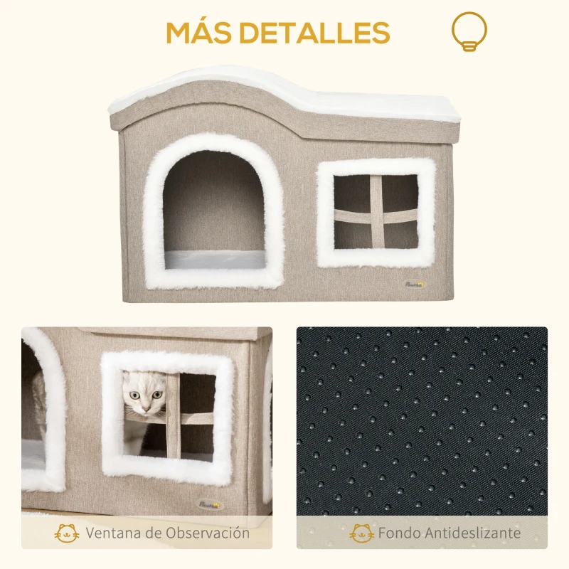 Cueva - Casa Plegable para Gato Interior con Techo Acolchado y Doble Entrada - Imagen 7