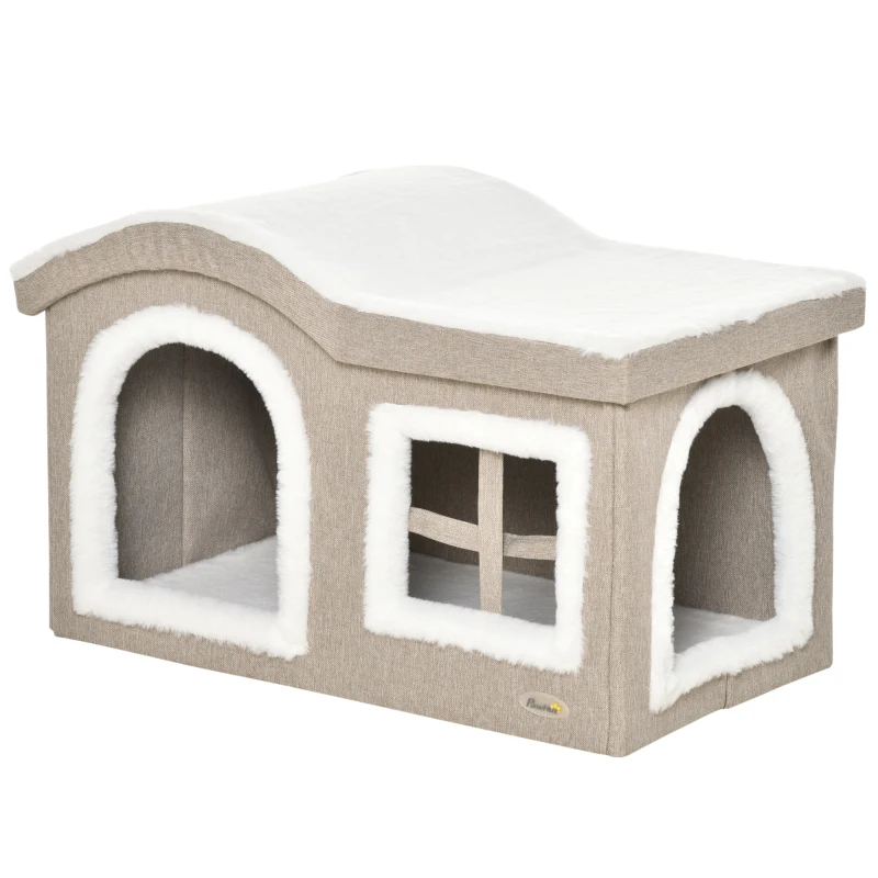 Cueva - Casa Plegable para Gato Interior con Techo Acolchado y Doble Entrada