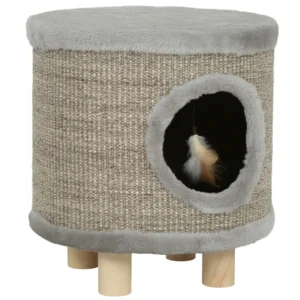 Cueva para gato con rascador integrado y zona de descanso/reposapiés superior