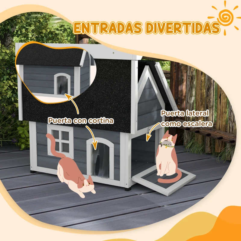 Casa para Gatos Exterior de Madera con Techo Asfáltico - Imagen 3