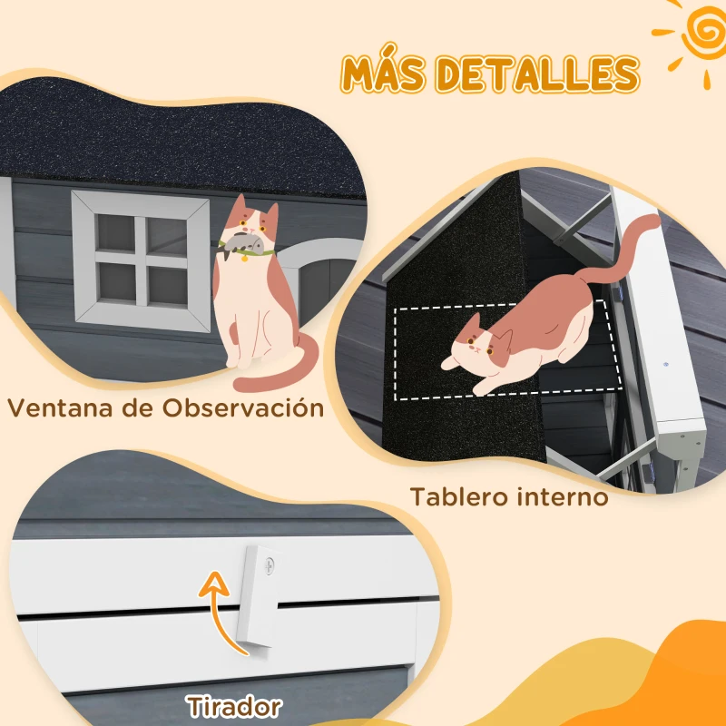 Casa para Gatos Exterior de Madera con Techo Asfáltico - Imagen 6