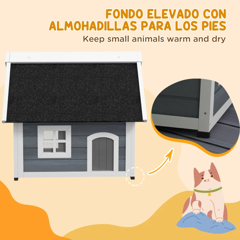 Casa para Gatos Exterior de Madera con Techo Asfáltico - Imagen 7