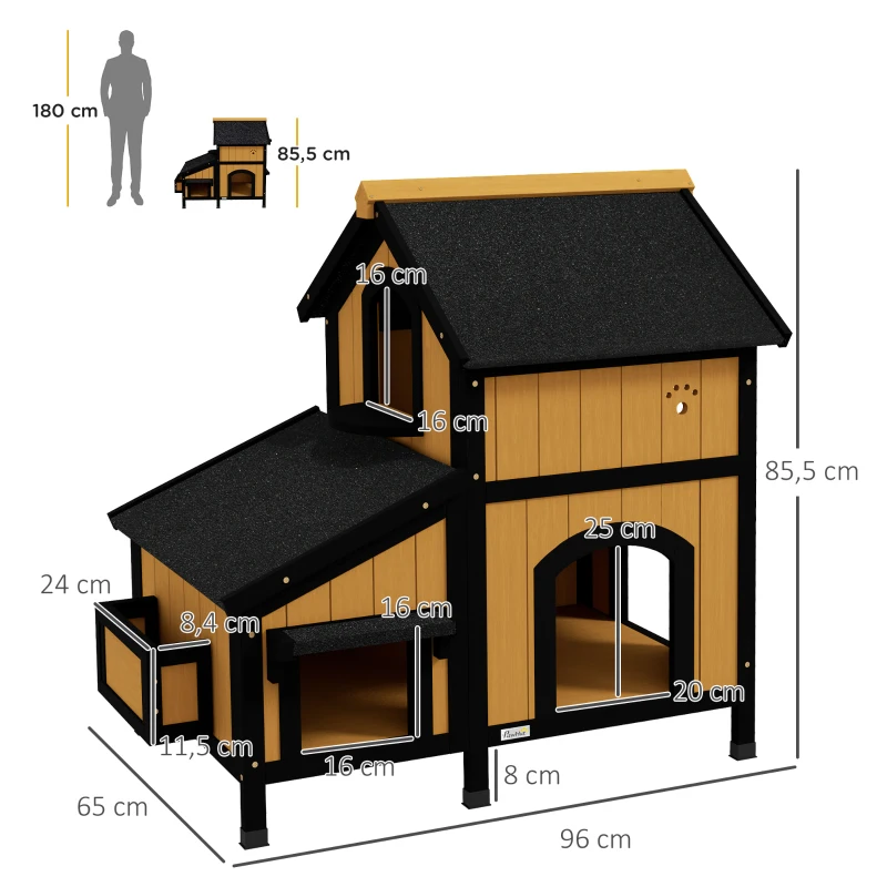 Casa para Gatos Exterior de Madera con 2 Niveles - Imagen 2