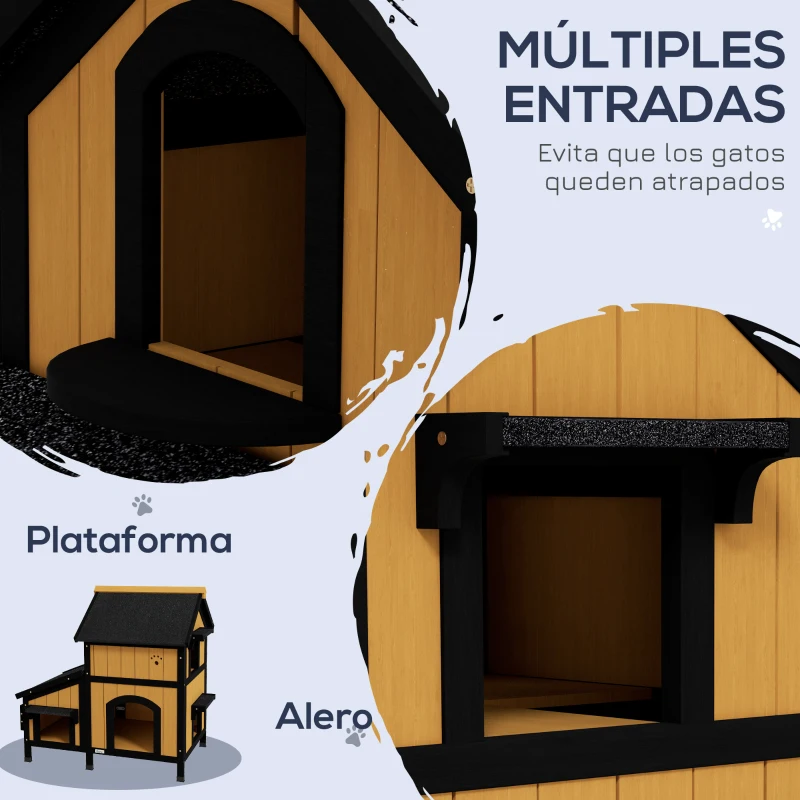 Casa para Gatos Exterior de Madera con 2 Niveles - Imagen 3