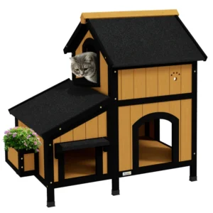 Casa para Gatos Exterior de Madera con 2 Niveles