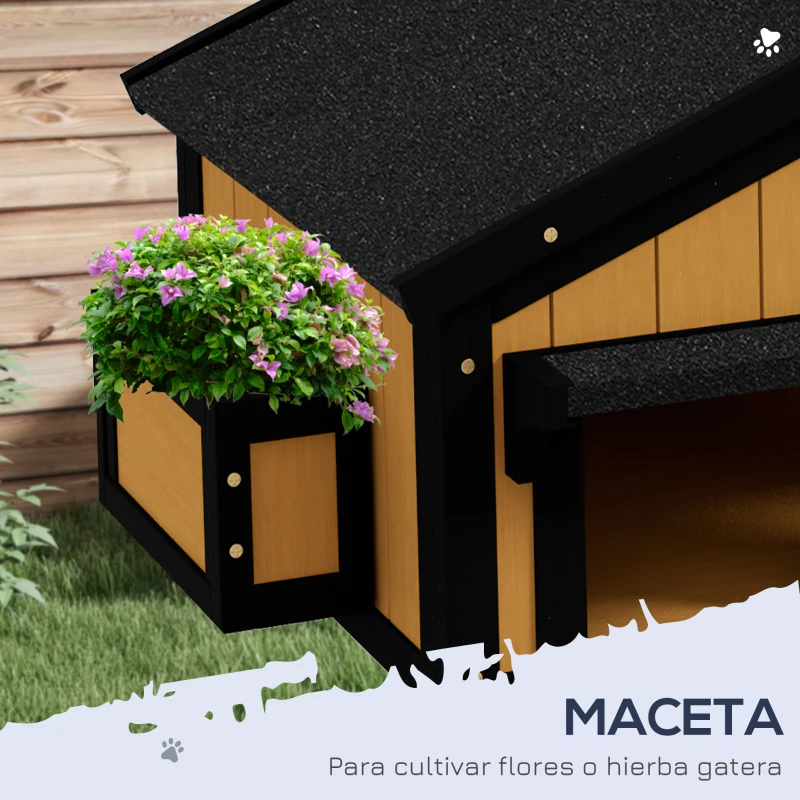 Casa para Gatos Exterior de Madera con 2 Niveles - Imagen 4