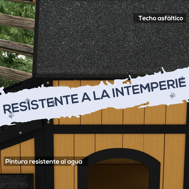 Casa para Gatos Exterior de Madera con 2 Niveles - Imagen 5