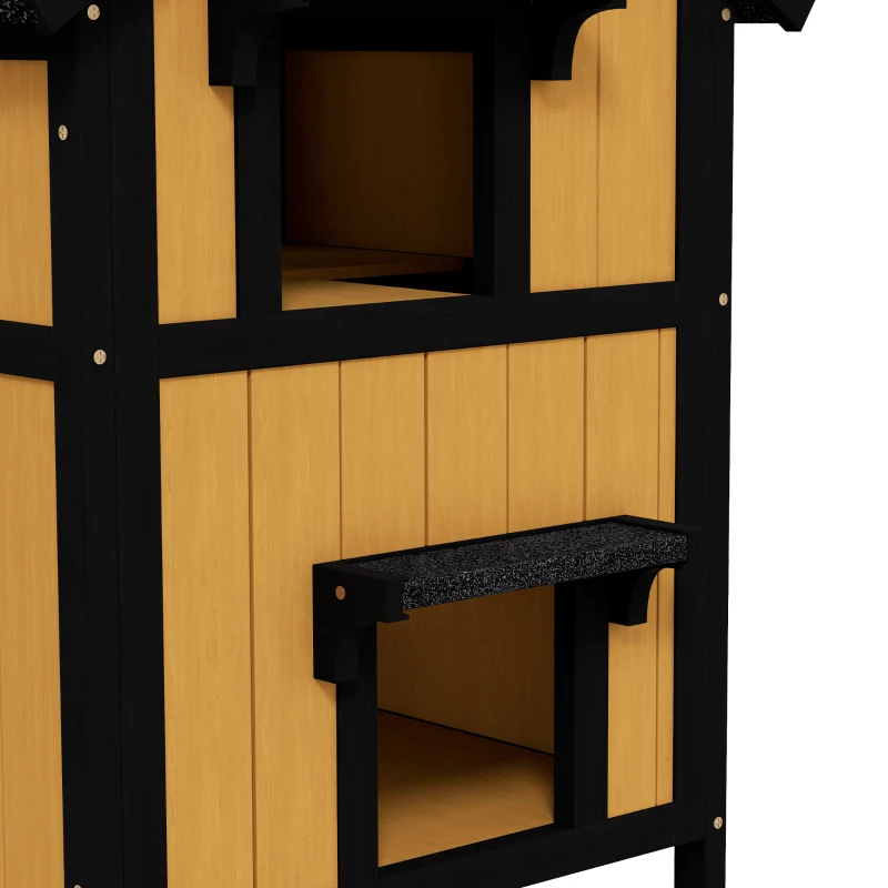 Casa para Gatos Exterior de Madera con 2 Niveles - Imagen 7