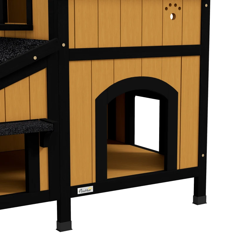 Casa para Gatos Exterior de Madera con 2 Niveles - Imagen 8