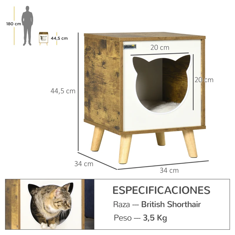 Cueva para Gatos Interior de Madera con Cojín y Patas Elevadas - Imagen 3