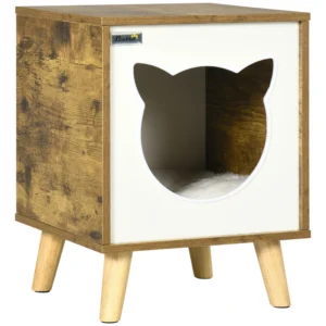 Cueva para Gatos Interior de Madera con Cojín y Patas Elevadas