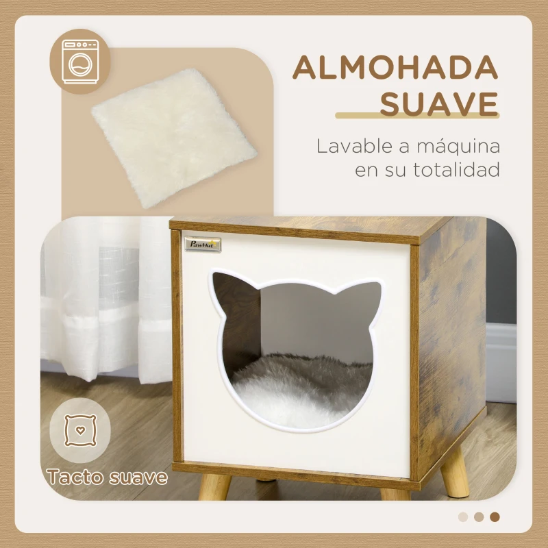 Cueva para Gatos Interior de Madera con Cojín y Patas Elevadas - Imagen 5
