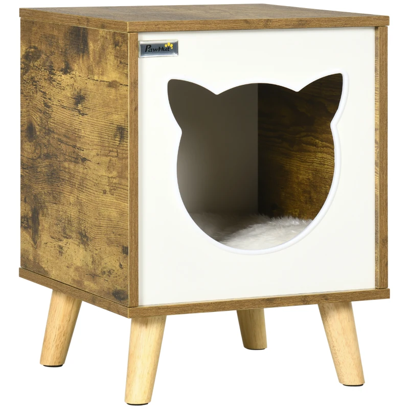 Cueva para Gatos Interior de Madera con Cojín y Patas Elevadas
