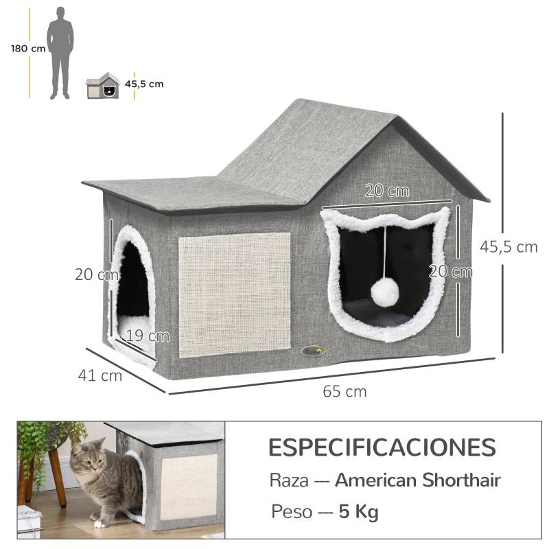 Casa para Gatos Interior con Rascador y Bola Colgante - Imagen 2