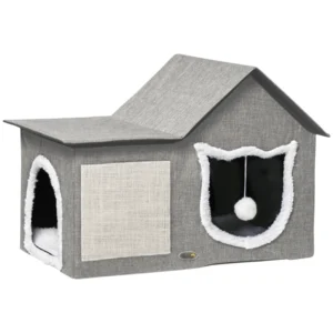 Casa para Gatos Interior con Rascador y Bola Colgante