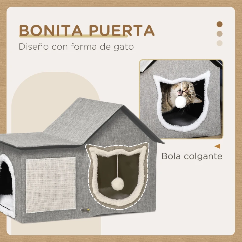 Casa para Gatos Interior con Rascador y Bola Colgante - Imagen 5
