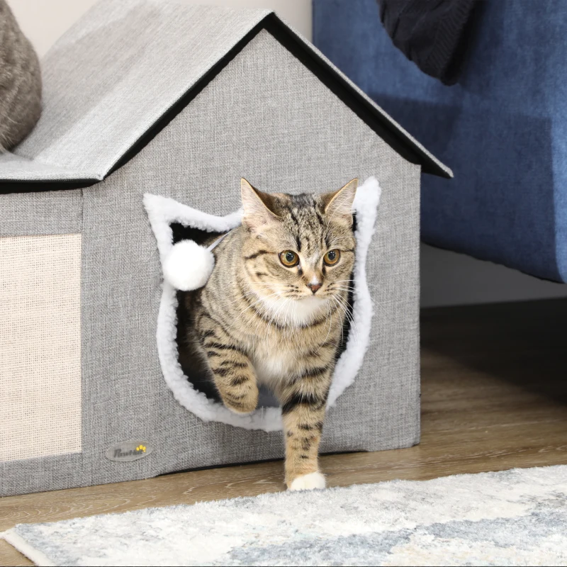 Casa para Gatos Interior con Rascador y Bola Colgante - Imagen 6