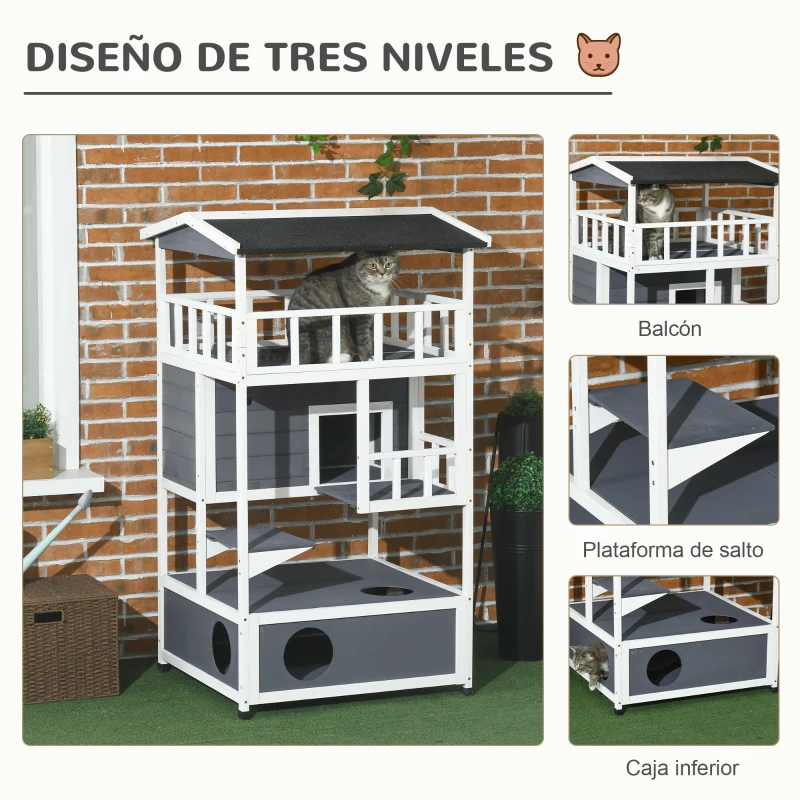 Caseta para Gatos de Madera con Balcones – Interior y Exterior - Imagen 3
