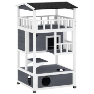 Caseta para Gatos de Madera con Balcones – Interior y Exterior