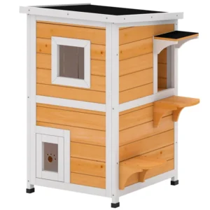 Casa para Gatos Exterior de Madera con 2 Niveles y Panel Central Extraíble