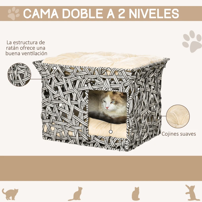 Cueva de Ratán para Gatos de 2 Pisos con Cojines - Imagen 5