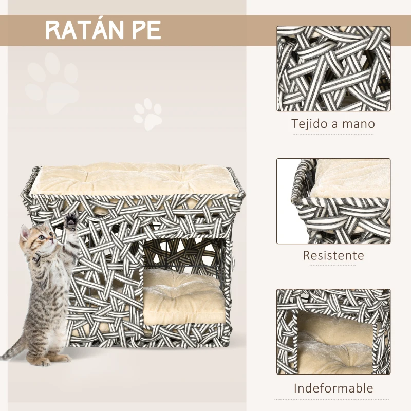 Cueva de Ratán para Gatos de 2 Pisos con Cojines - Imagen 6