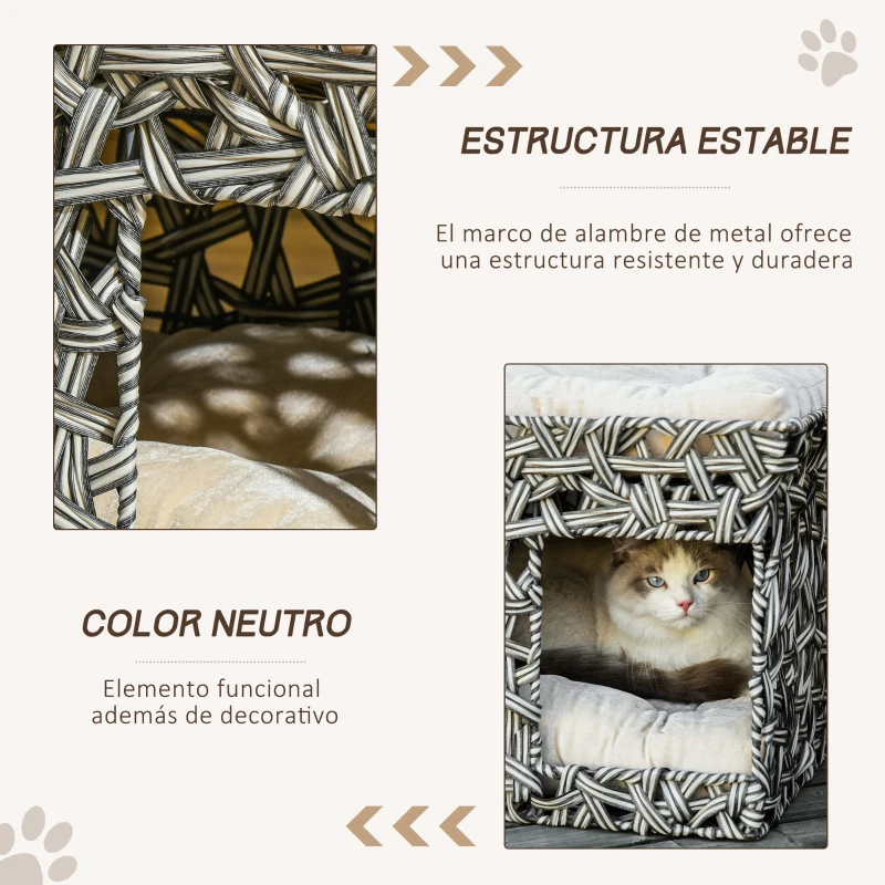 Cueva de Ratán para Gatos de 2 Pisos con Cojines - Imagen 7