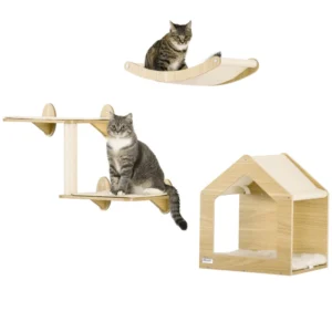 Escalada Pared para Gatos con Hamaca y Casita – Set 3 Piezas