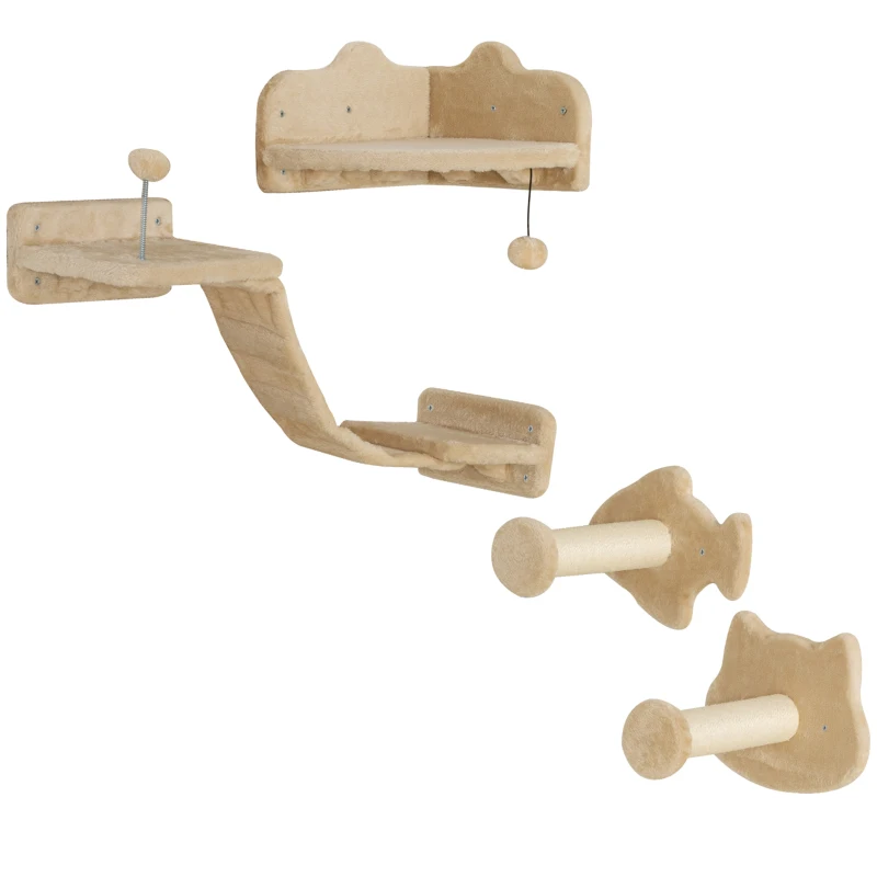 Juego de Pared para Gatos con Plataforma, Escalera y Rascador de Sisal - Imagen 11