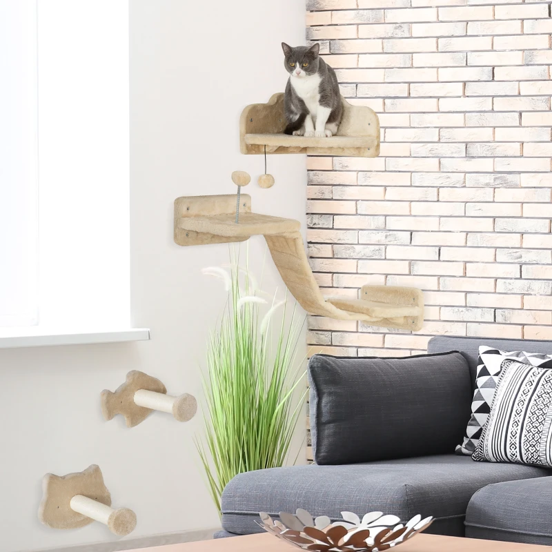 Juego de Pared para Gatos con Plataforma, Escalera y Rascador de Sisal - Imagen 12