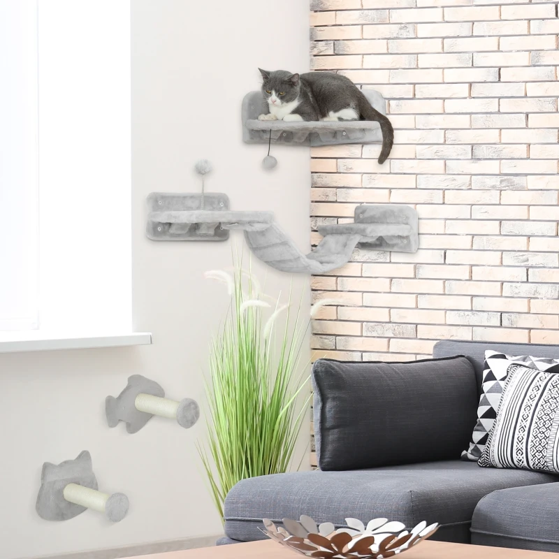 Juego de Pared para Gatos con Plataforma, Escalera y Rascador de Sisal - Imagen 2