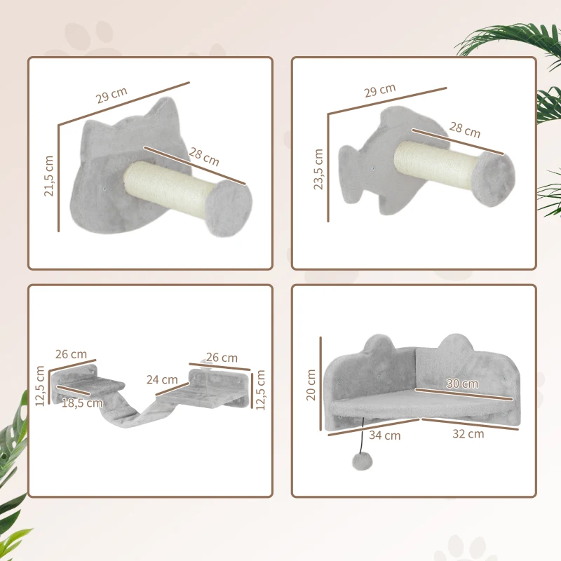 Juego de Pared para Gatos con Plataforma, Escalera y Rascador de Sisal - Imagen 3
