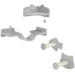 Juego de Pared para Gatos con Plataforma, Escalera y Rascador de Sisal