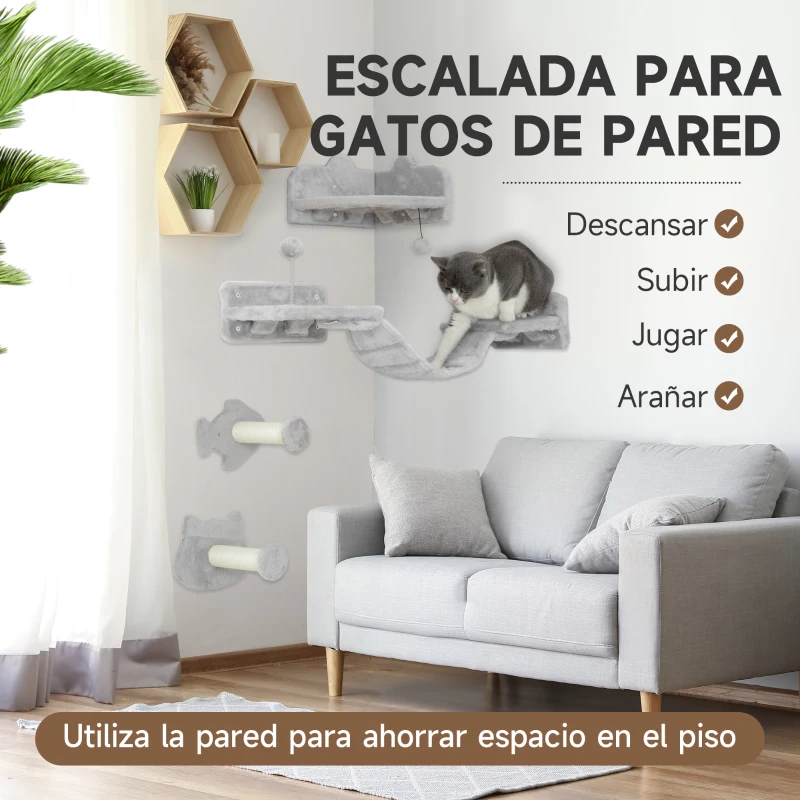 Juego de Pared para Gatos con Plataforma, Escalera y Rascador de Sisal - Imagen 4