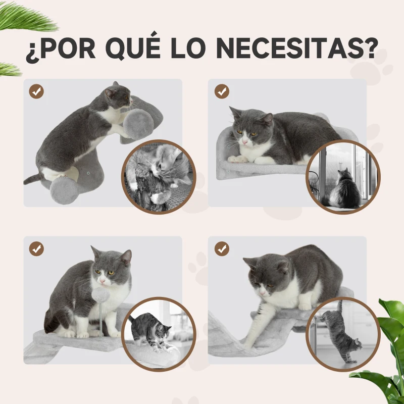 Juego de Pared para Gatos con Plataforma, Escalera y Rascador de Sisal - Imagen 6