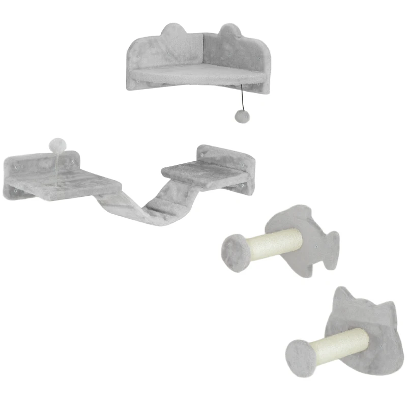 Juego de Pared para Gatos con Plataforma, Escalera y Rascador de Sisal